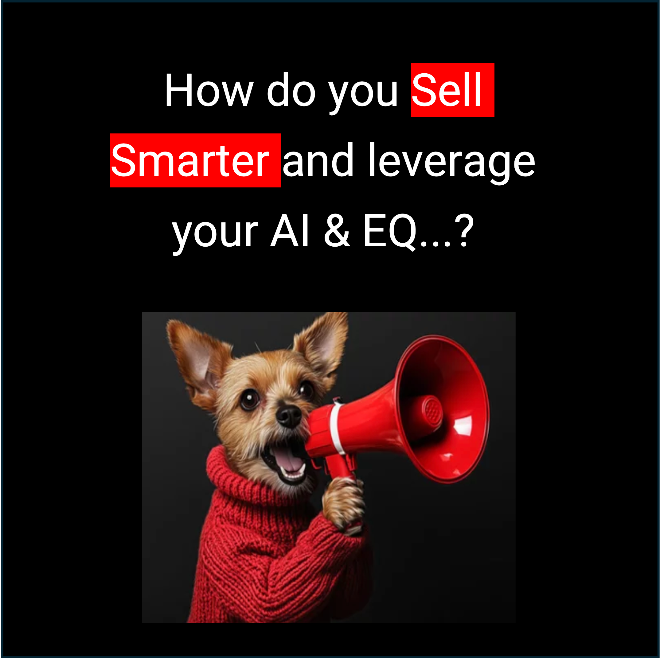 A small dog wearing a red sweater holding a red megaphone in its mouth.