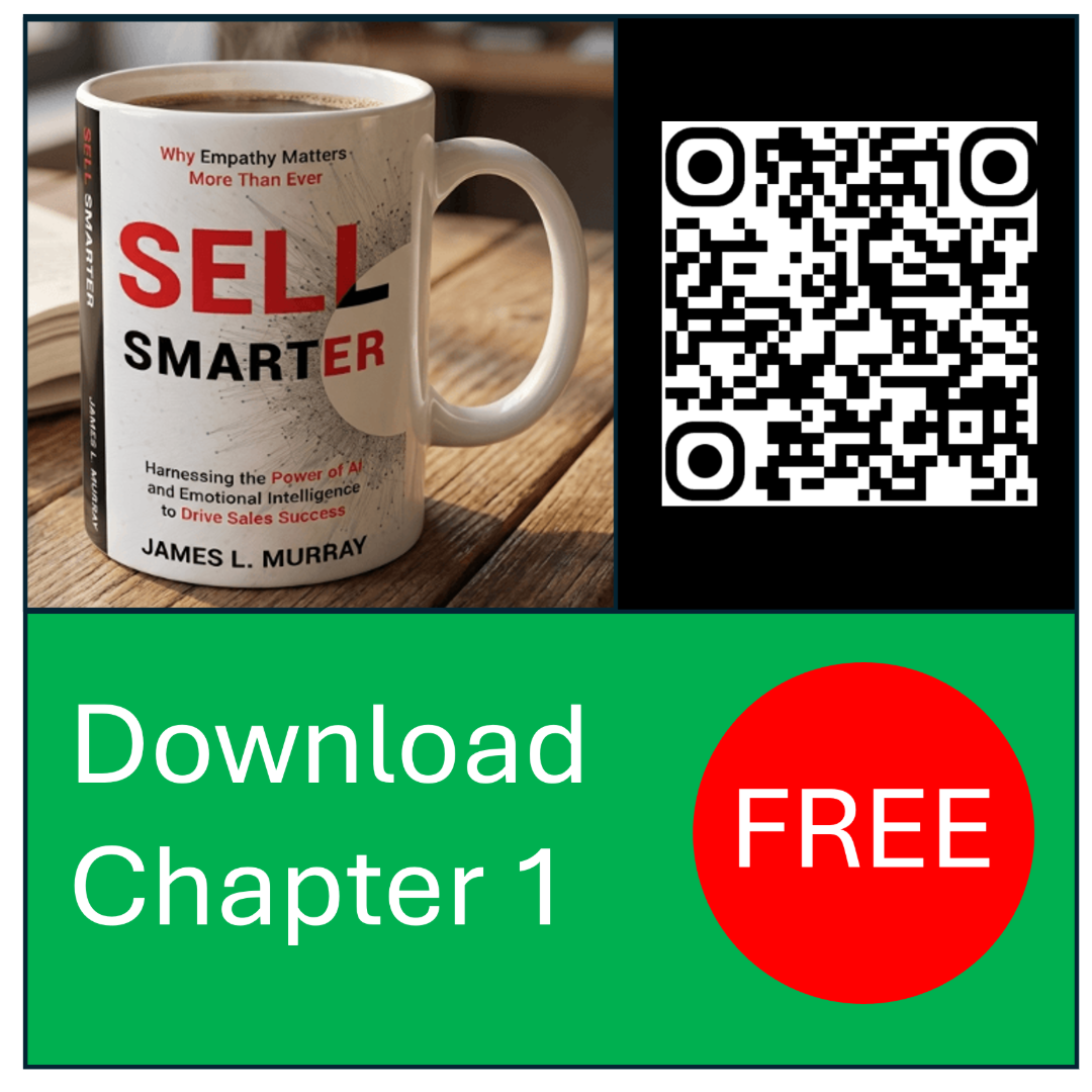 "Sell Smarter" by James L. Murray, with a QR code next to it, and a green banner at the bottom offering to download Chapter 1 for free.