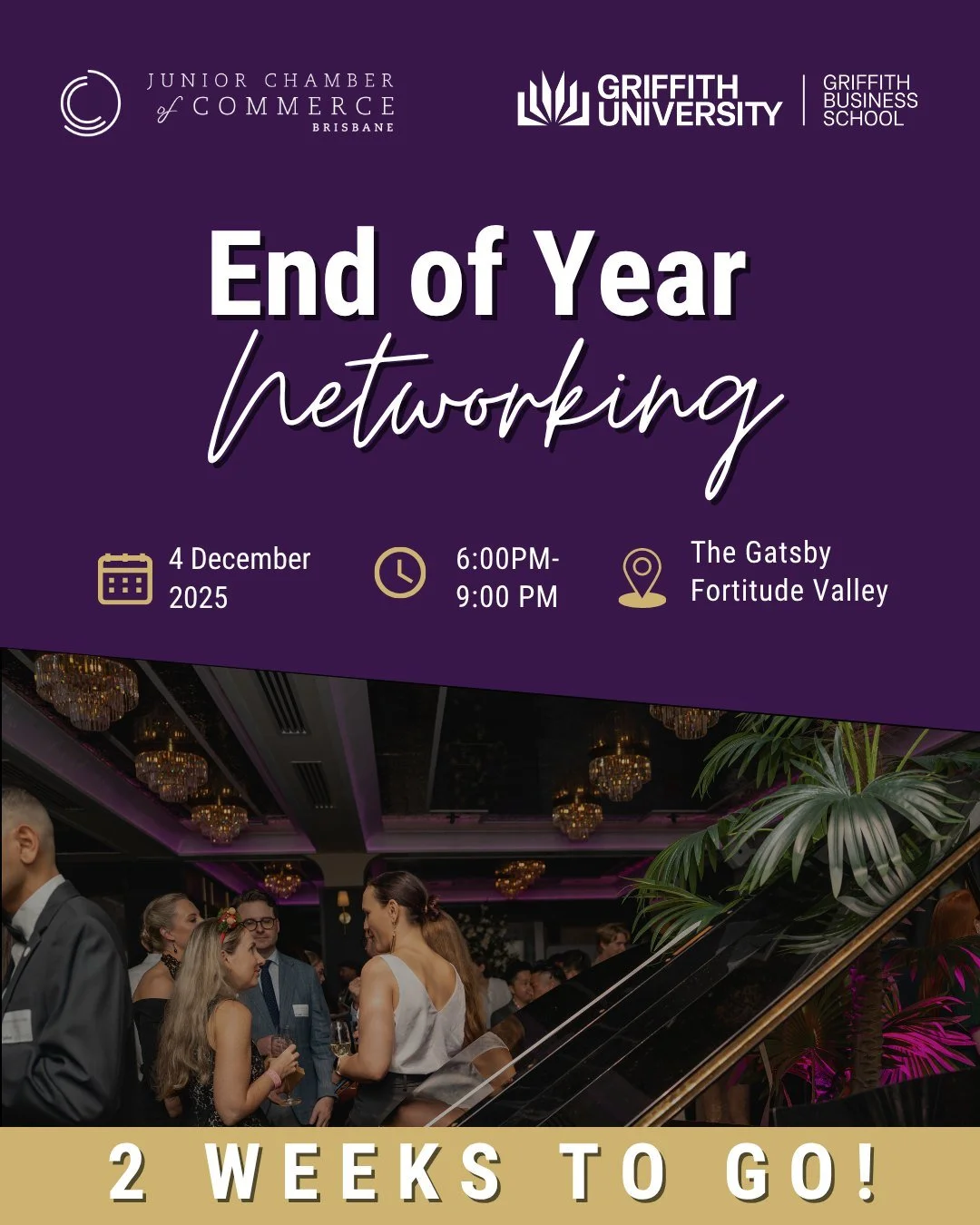 TWO WEEKS TO GO! Brisbane young professionals, this is it, BJCC&rsquo;s final send-off for 2025 at The Gatsby on 4th December! Celebrate, connect, and kickstart 2026 in style.

Here's what you can look forward to at this event:

🍸 Welcome Cocktail &