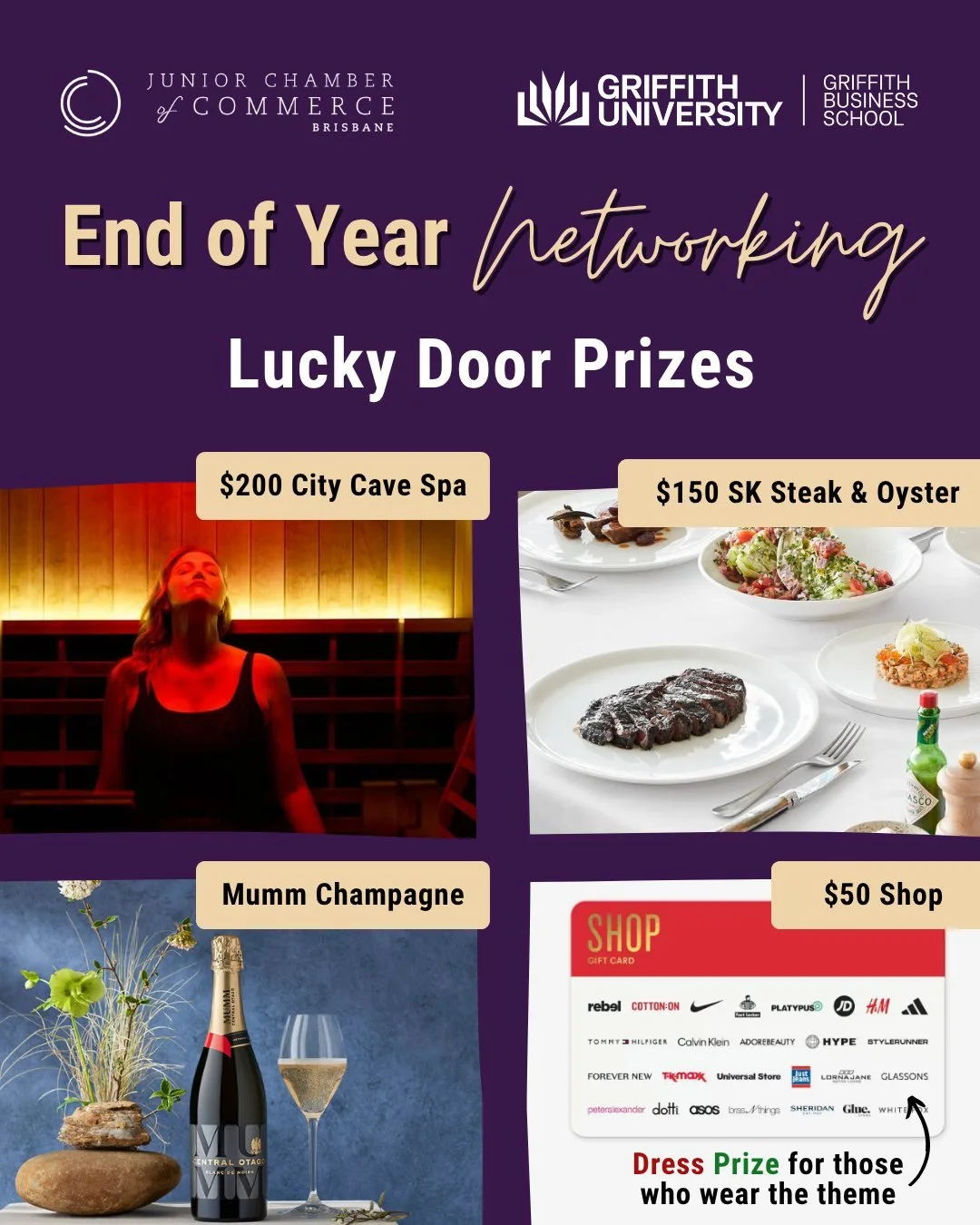 🎫 Two extra reasons to come to our EOY Networking Event on 4th December: A cocktail for the first 20 people to arrive AND some incredible prizes!

🍸 Welcome Cocktail
Be one of the first 20 people to arrive and you'll enjoy a free cocktail (three ch