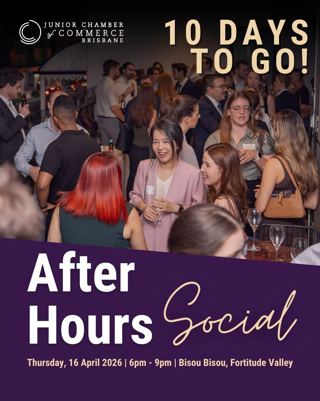 Hope everyone had a lovely Easter weekend! With just 10 DAYS TO GO our After Hours Social is right around the corner ⏳

Join us for an easy-going evening of conversations, new faces, and genuine connections with Brisbane&rsquo;s young professional co