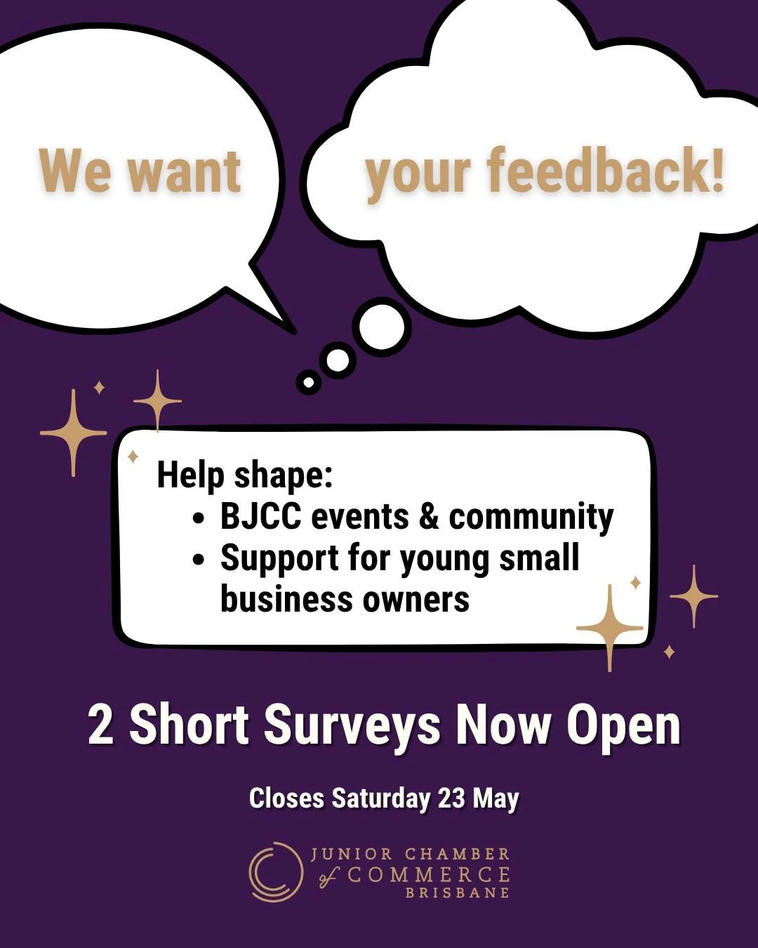 We&rsquo;ve just launched two short surveys as part of our community and advocacy work. If you&rsquo;ve attended a BJCC event before, are a current/past member, or run a small business in SE Queensland, we&rsquo;d genuinely love your input!

⭐ BJCC C