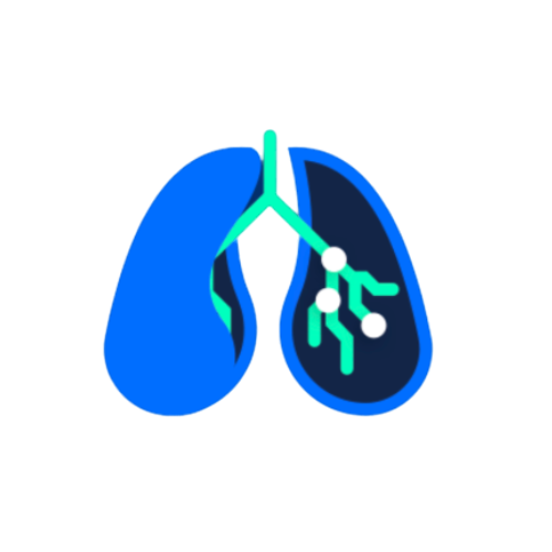 Graphic illustration of human lungs with internal structure and digital circuit design.