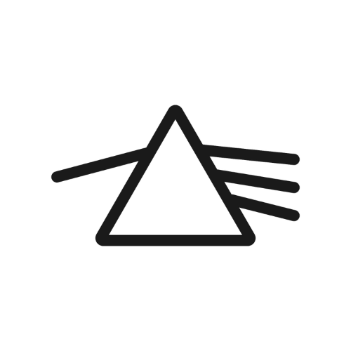 Minimalist black and white line drawing of a tent with three lines behind it, representing trees or nature.