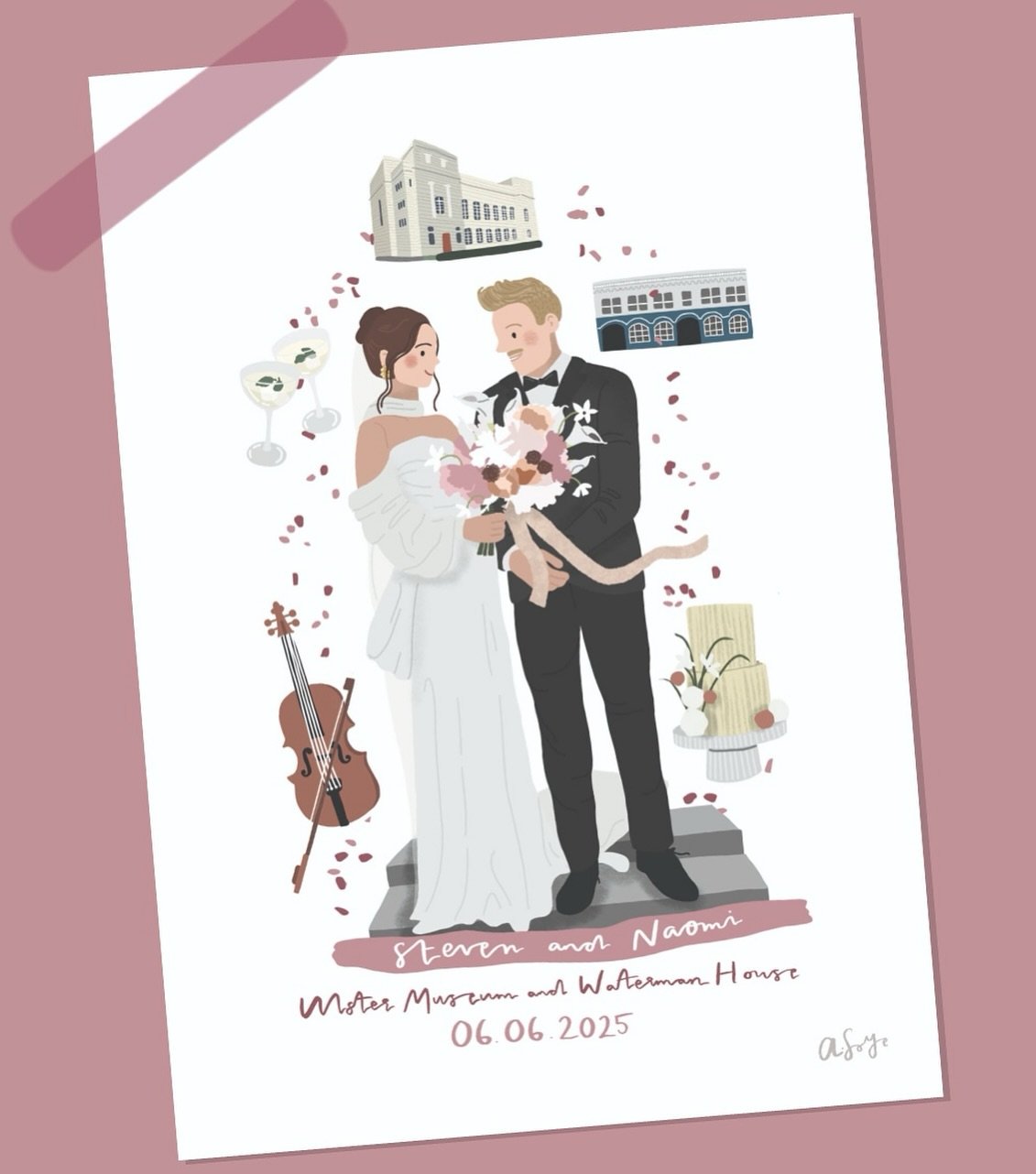 Some of Steven and Naomi's beautiful wedding captured in a gifted illustrated print ✨Featuring an illustration of the couple along with some snippets of their day! 

In the run up to Christmas I've got all sorts of jobs going on - wedding invitations