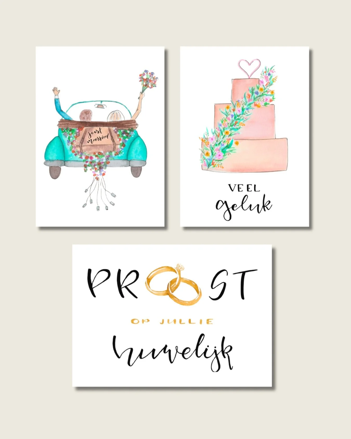 Heb jij ze al gezien in mijn vorige post? 

Naast de kerstcollectie heb ik nu ook drie kaartjes ontworpen speciaal voor een bruiloft 💍. Perfect om mee te geven met je cadeau en het bruidspaar te verrassen met een persoonlijke, lieve boodschap. Je sh