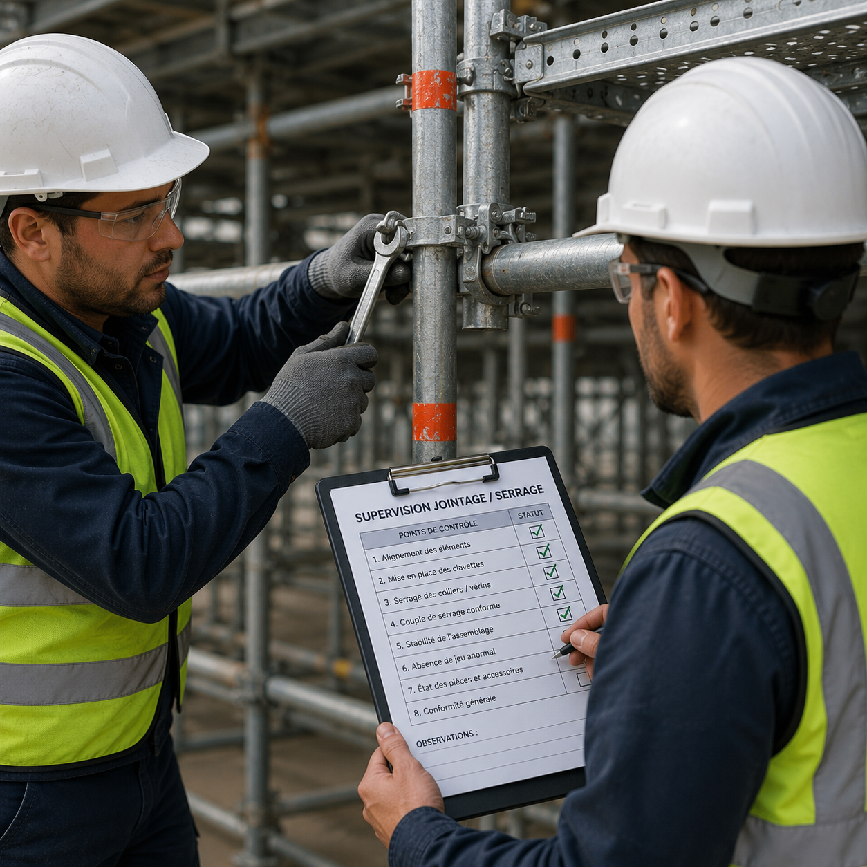 Contrôle de jointage et serrage industriel avec vérification qualité et conformité des installations.