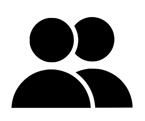 Icone de deux personnes stylisées, représentées par des cercles pour la tête et des formes semi-circulaires pour le corps, en noir sur fond blanc.