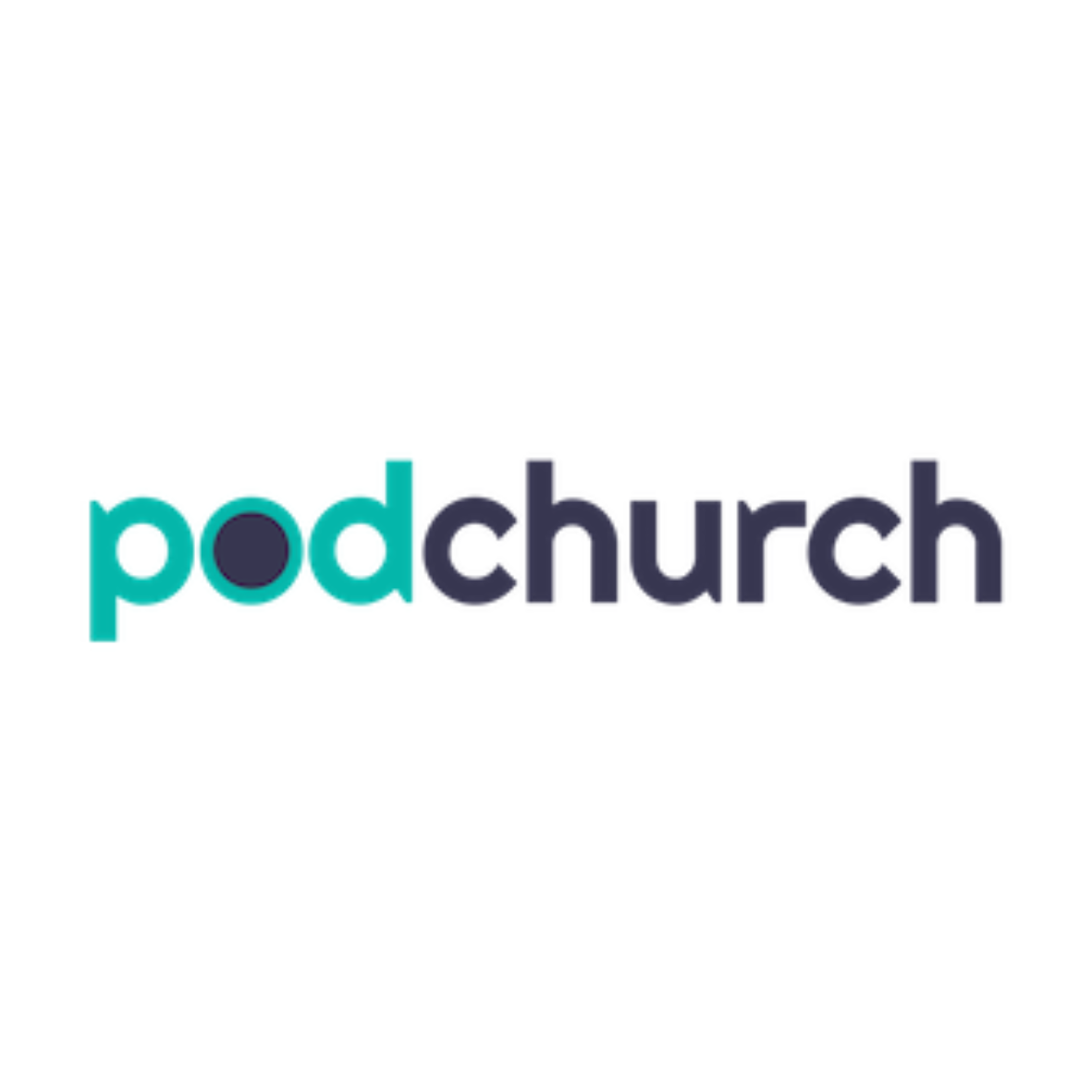 Podchurch logo with the word 'pod' in teal and 'church' in dark blue on a white background.