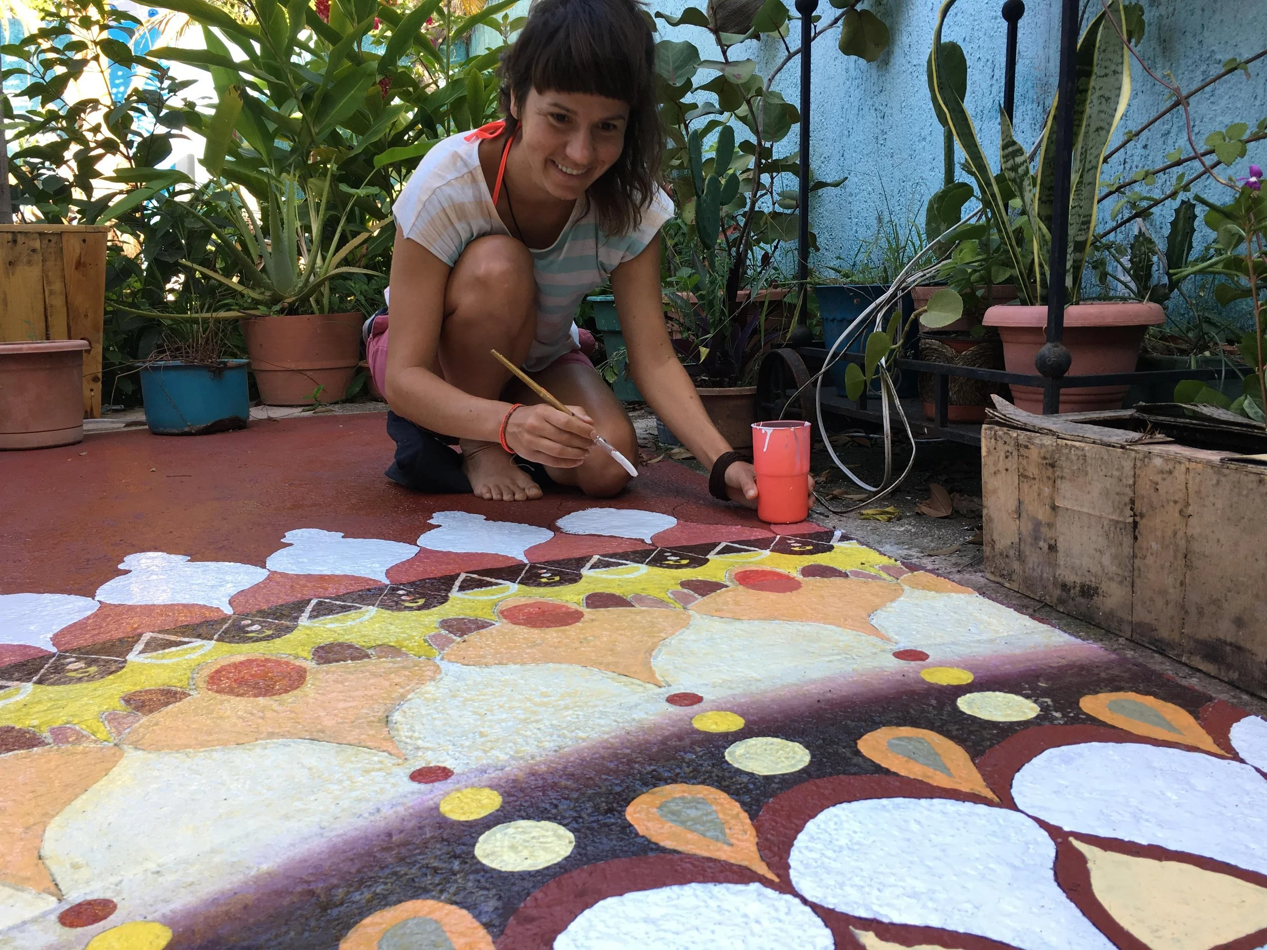 Mandala on the floor in Mexico, Cozumel Island
2019
La Casona
​
Painted with acrylic.
Diameter: 3.5 m