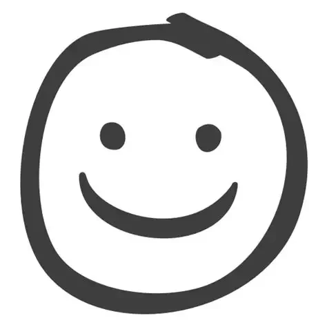 Simple black and white drawing of a smiling face with a round outline.
