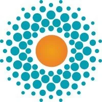 Orange circle surrounded by multiple blue dots forming a pattern