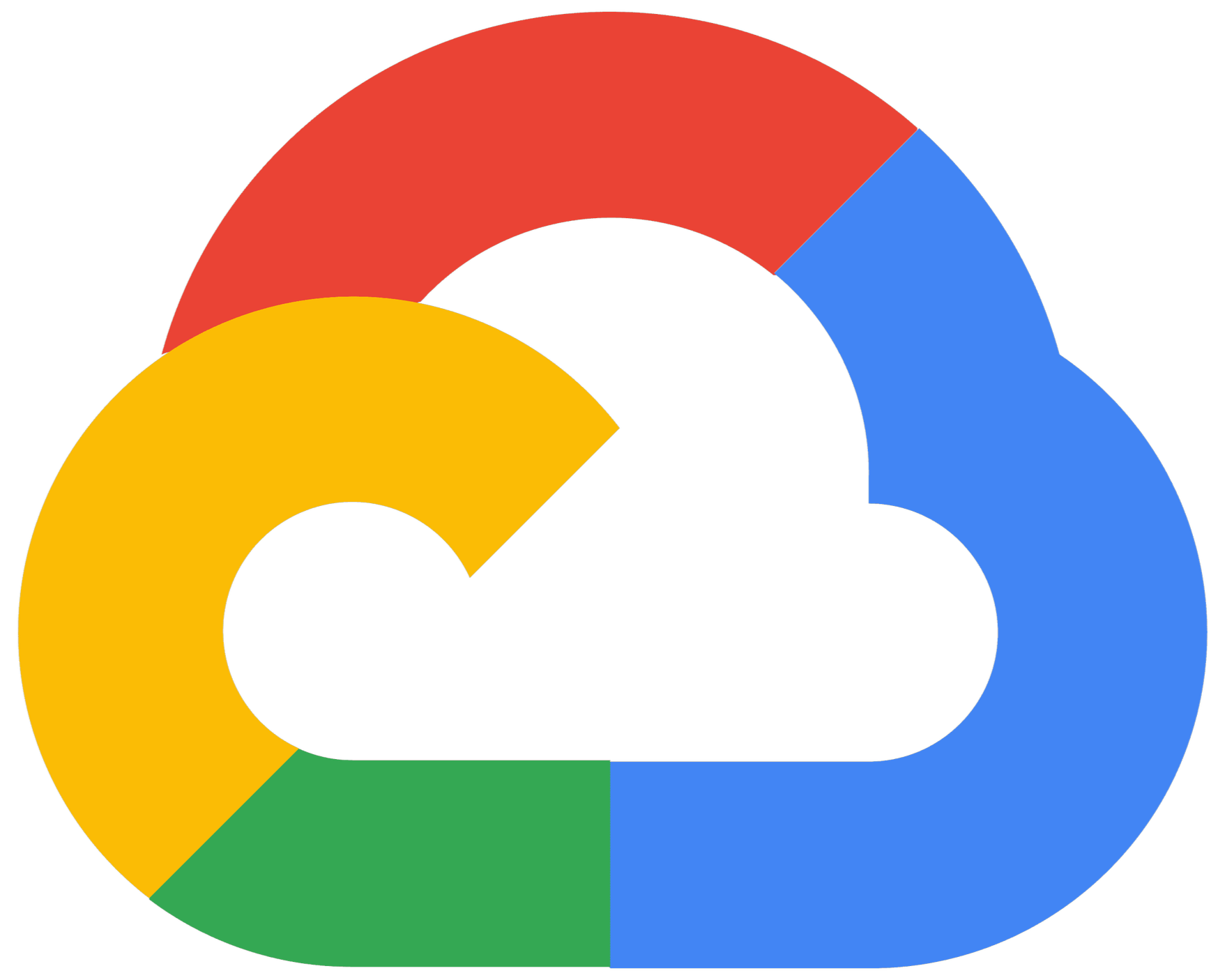 A colorful Google Cloud logo with a cloud shape in the center, surrounded by segments in yellow, green, blue, and red.