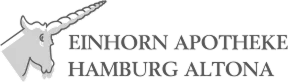 Logo der Einhorn Apotheke Hamburg Altona mit einem Einhorn-Symbol.