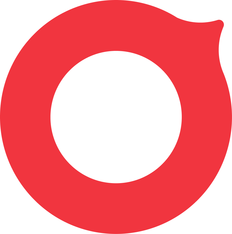 Grafisches Logo mit einem roten Kreis mit Aussparung, der an ein Ziel oder einen Fokus erinnert.