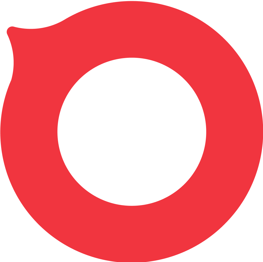 Ein rotes, kreisförmiges Logo mit einem schwarzen Kreis in der Mitte.