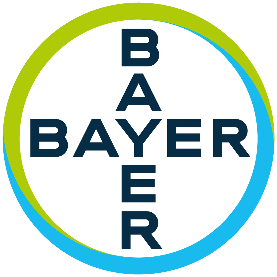 Bayer Logo mit grüner und blauer Ringschleife