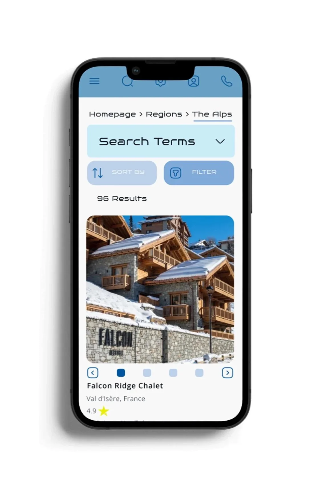 High-fidelity mobile mockups of Arctic Travels ski booking platform highlighting key features - Filter Options.