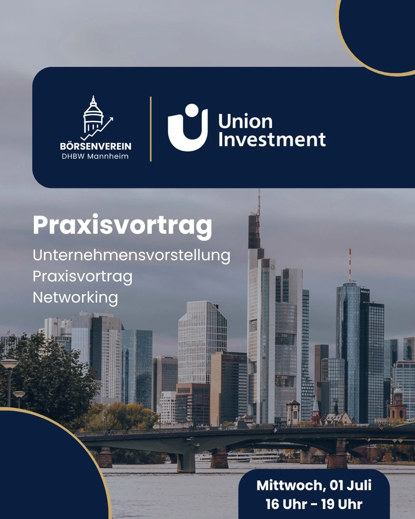 Applications are open! (Link in Bio)

Am 1. Juli l&auml;dt euch der B&ouml;rsenverein der DHBW Mannheim zu einem exklusiven Event in Kooperation mit Union Investment ein!
Themen-Fokus: Asset Management

🎯Highlights: Aktives Fondsmanagement &ndash; V