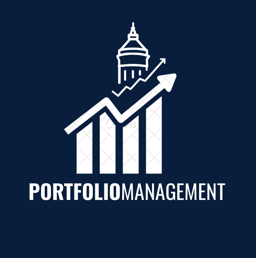 Grafik zeigt steigende Aktienkurse mit einer klassischen Stadtkirche im Hintergrund, inklusive Text 'Portfolio Management'.