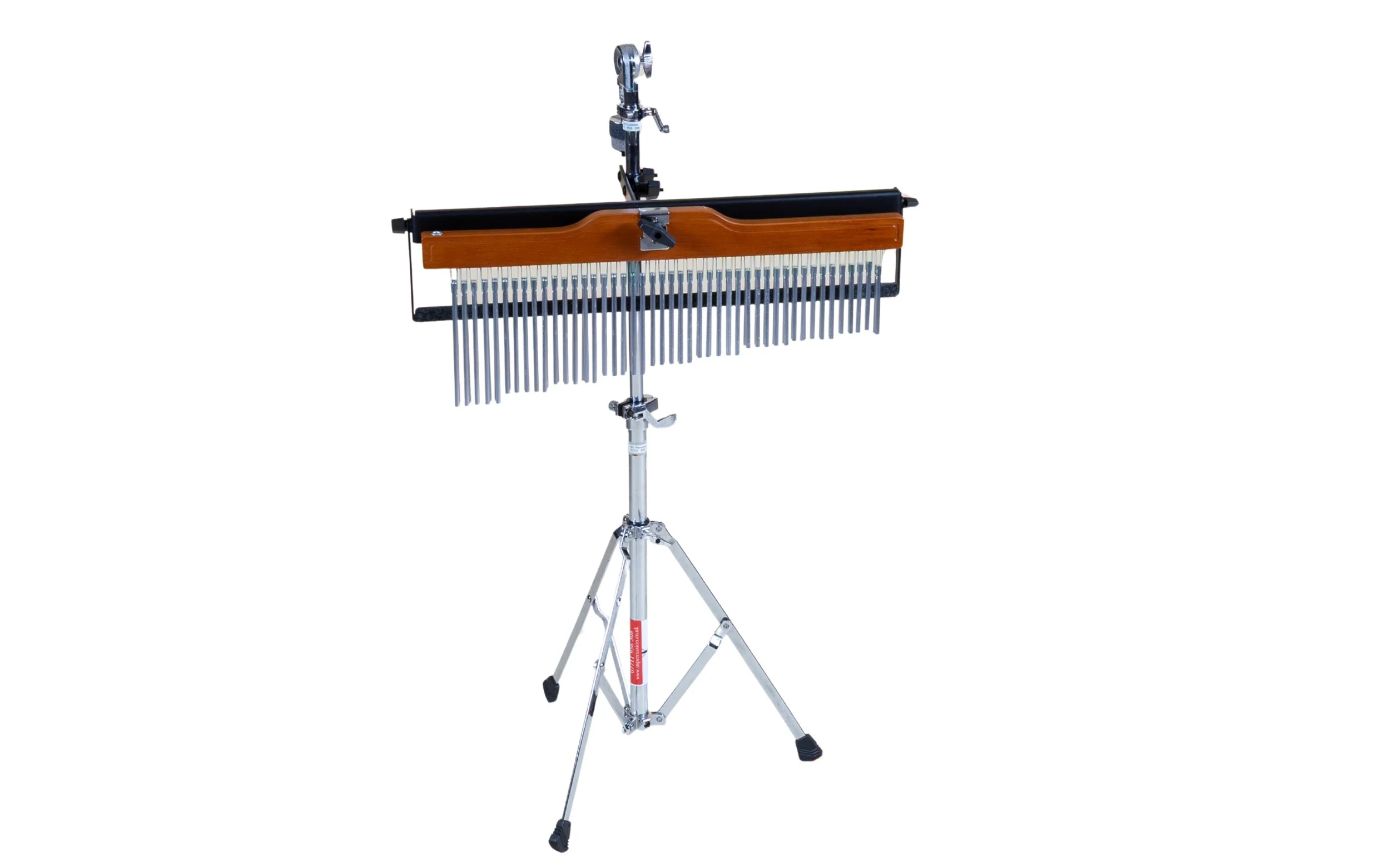 A bar chime musical instrument on a adjustable tripod stand with a white background.