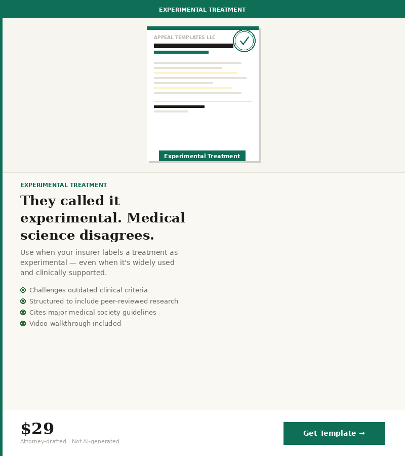 Experimental or Investigational Treatment Denial — Attorney-Drafted Appeal Letter