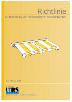 Broschüre mit dem Titel 'Richtlinie' auf gelbem Hintergrund, die eine Markise zeigt, Stand Januar 2012, veröffentlicht vom ITBS