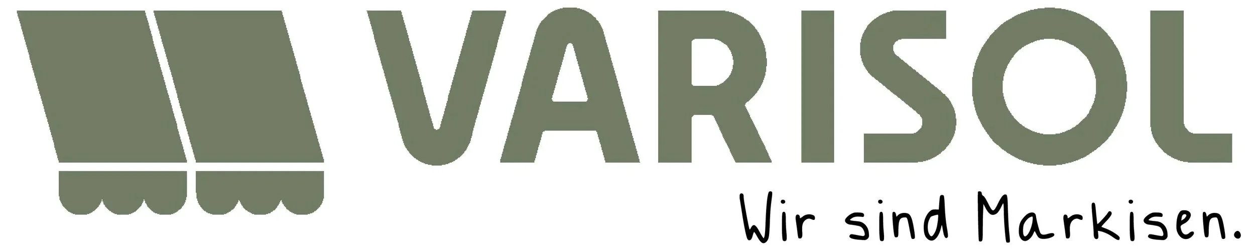 Logo der Firma VARISOL mit einem stilisierten Marktstand und dem Slogan 'Wir sind Markisen'.