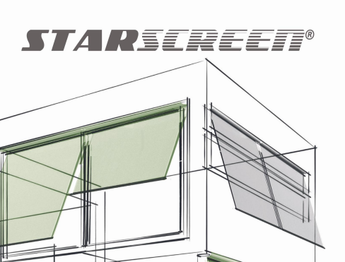 Skizze eines Displays mit dem Logo 'StarScreen' in Schwarz, grüne und graue Gestaltungslinien