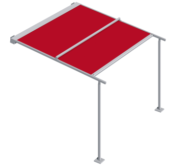 Eine rote Tischtennisplatte mit grauem Rahmen und Metallbeinen, abgebildet von schräg oben.