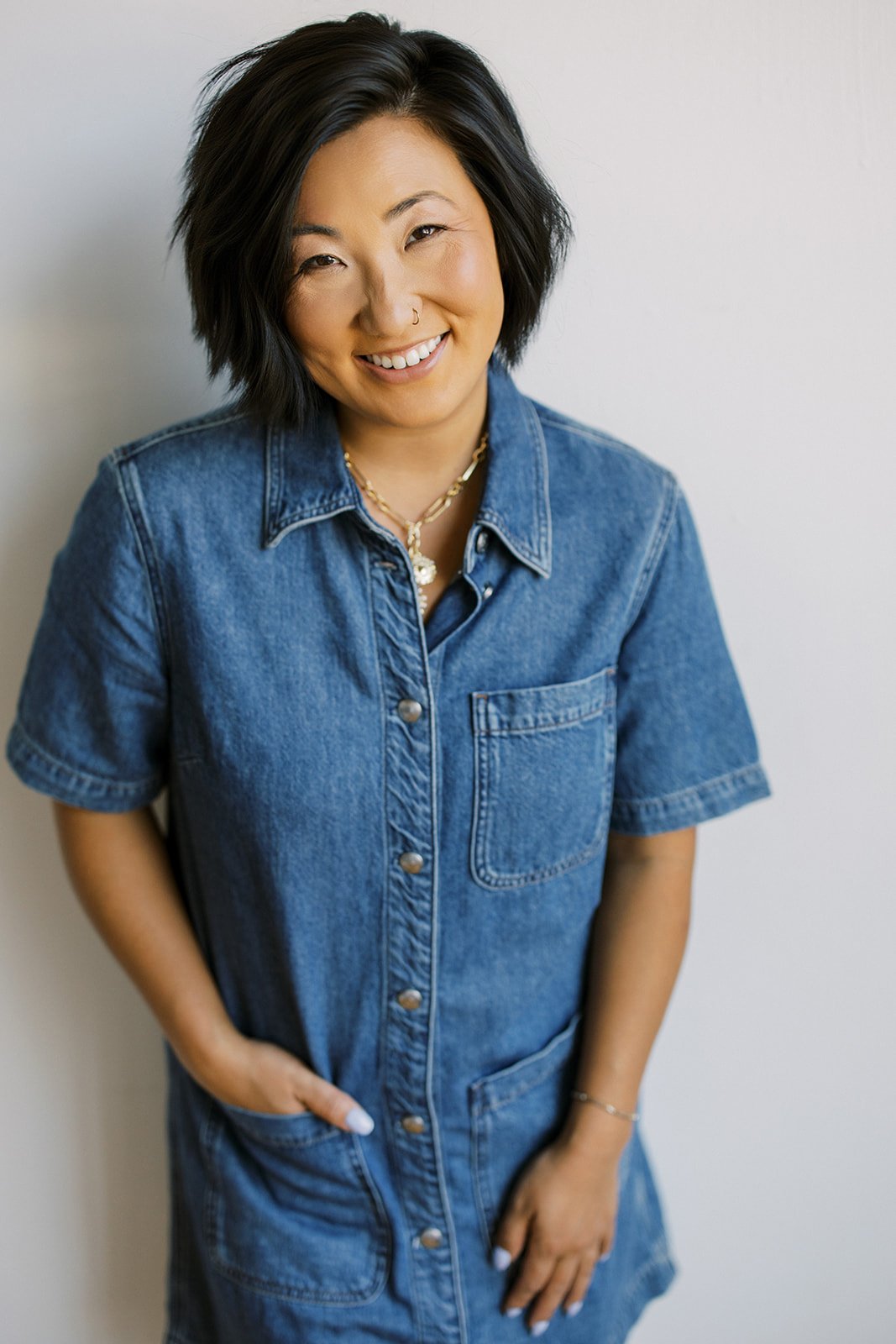 Hannah, founder of Brand Bash, smiling during brand photo shoot