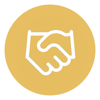 Icon of a handshake inside a gold circle.