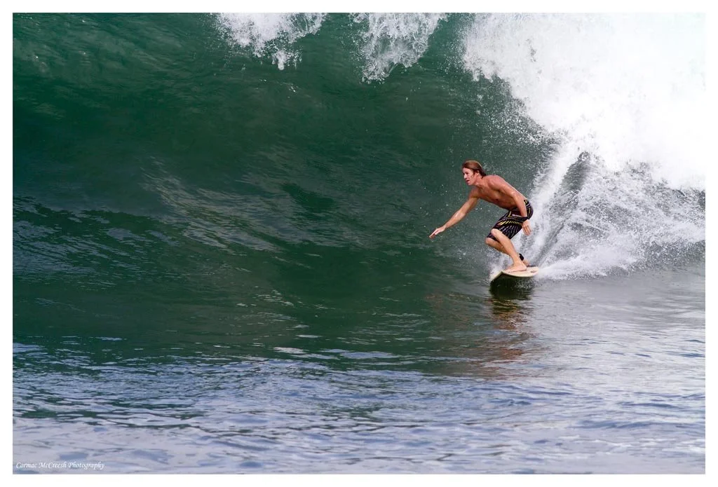 Shaun Thompson tackling cyclone Irina’s big waves
