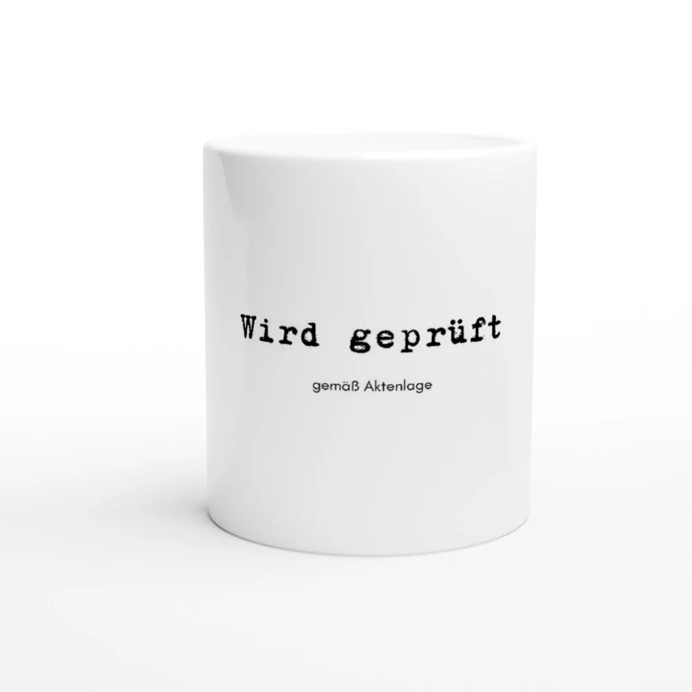 Wird geprüft, gemäß Aktenlage, weiße Keramiktasse / Kaffeebecher