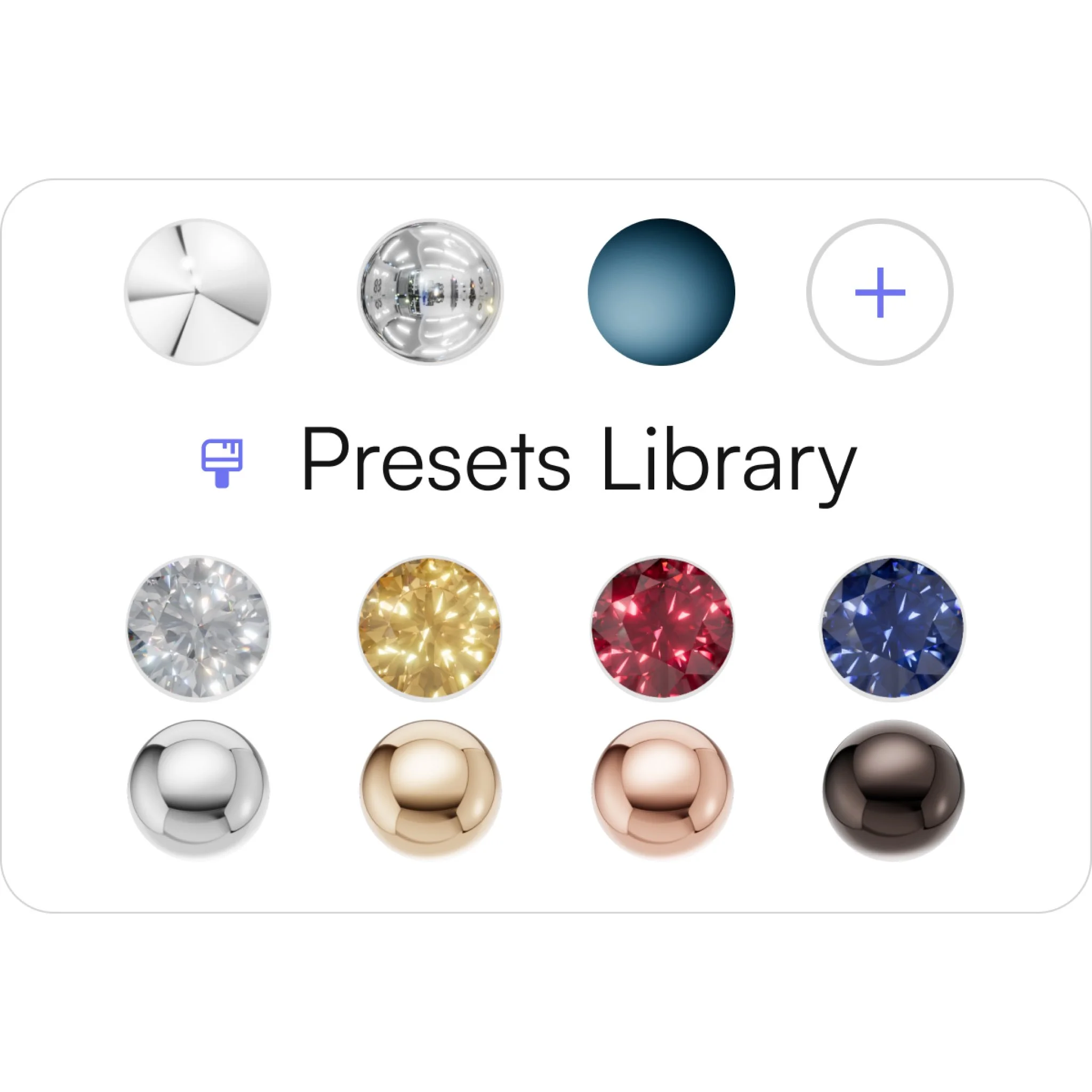 Collection of various colored and metallic spherical objects resembling gemstones or decorative balls, arranged in rows.