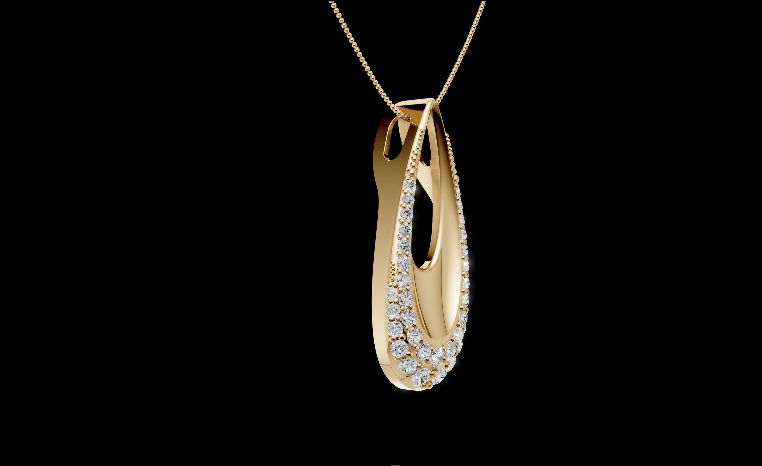 Collier en or avec des diamants incrustés, suspendu à une chaîne en or.