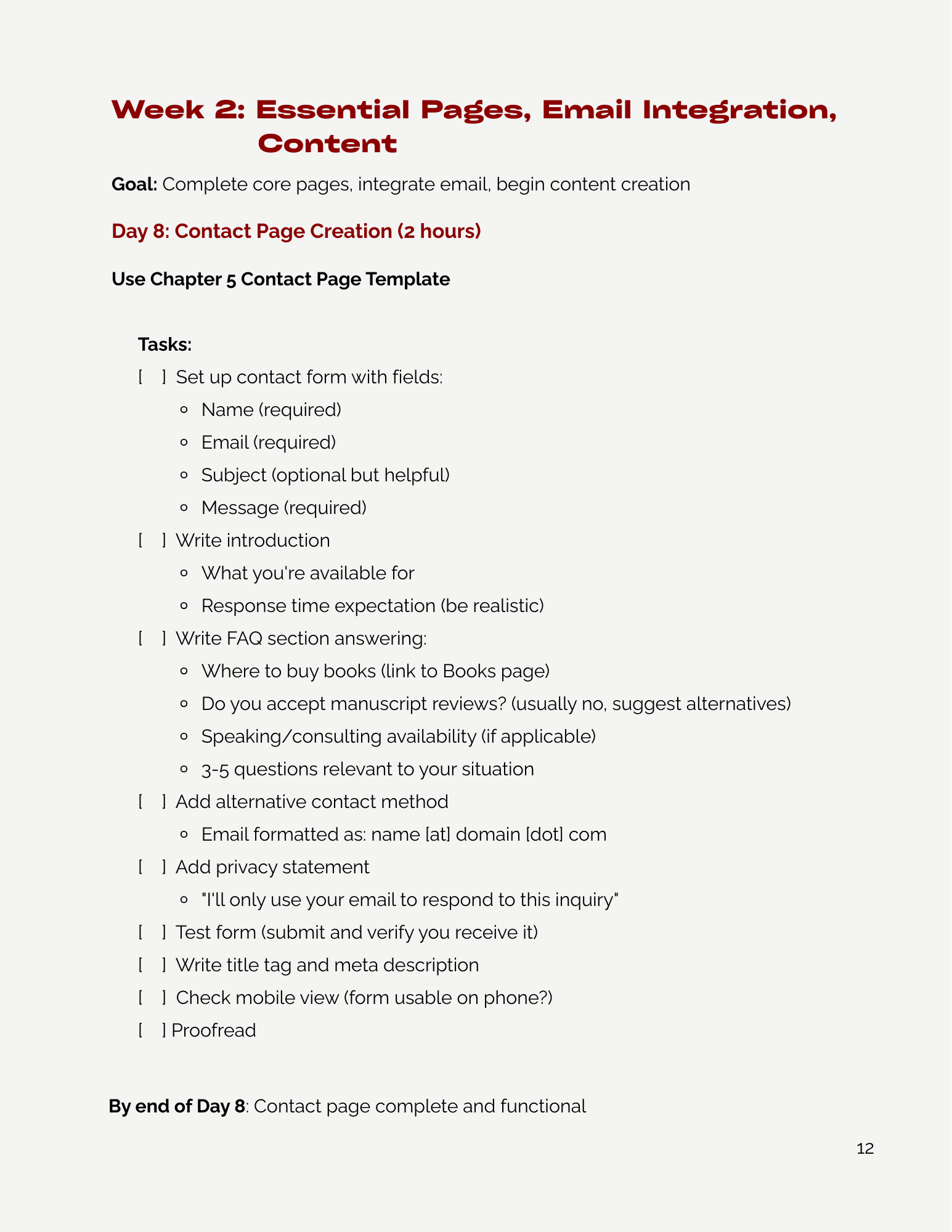 Sample: Essential Pages from 30 Day Viable Website Plan