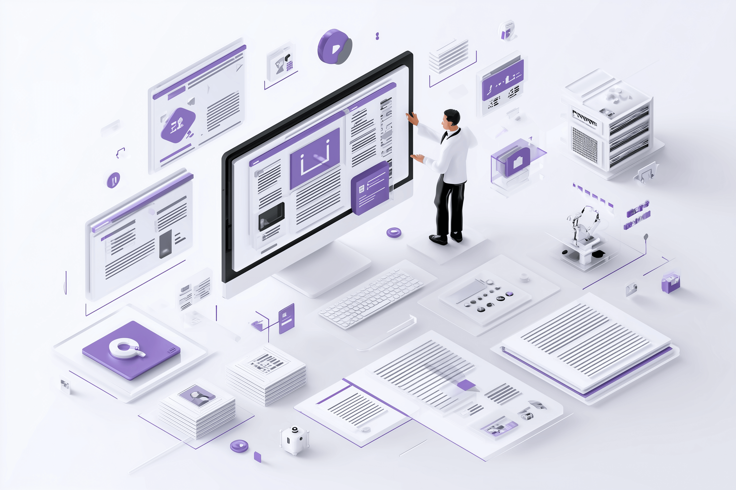 Digital representation of an author designing a website