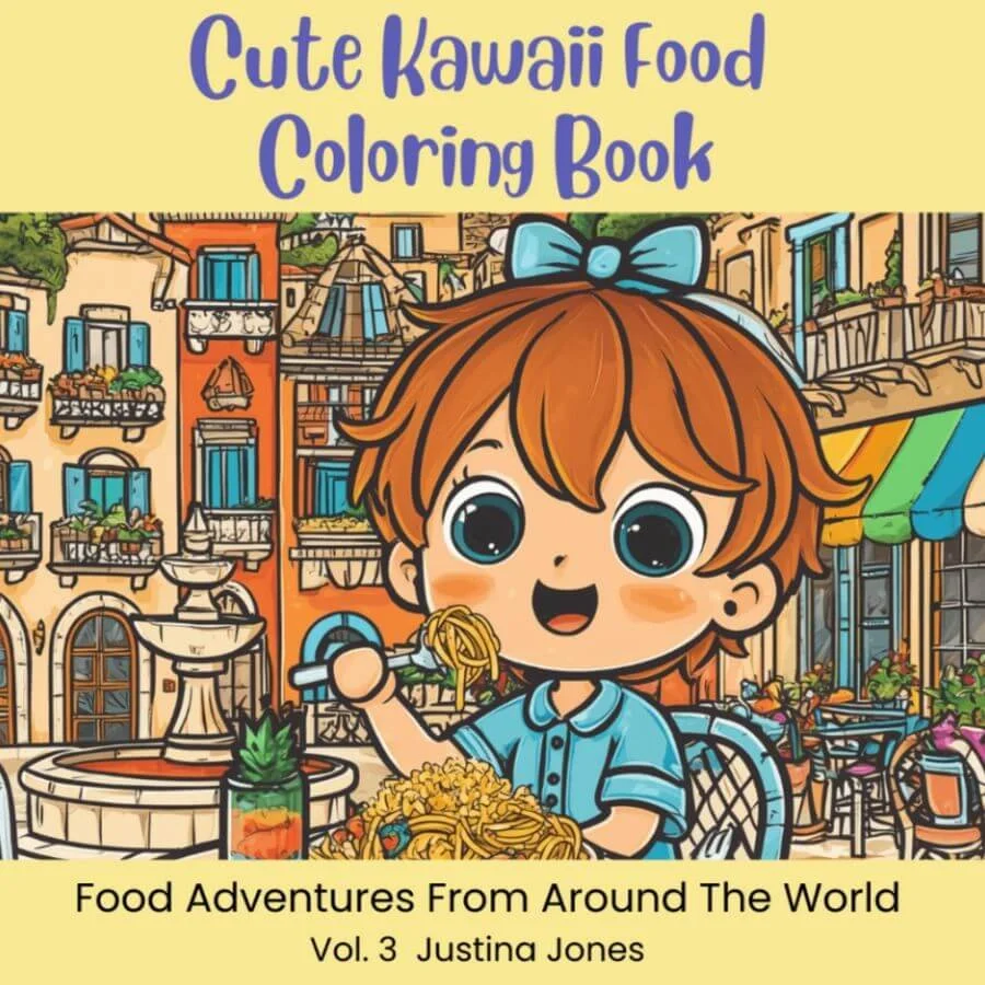 Book cover for: Cute Kawaii Food Coloring Book, Food Adventures from around the world Vol. 3