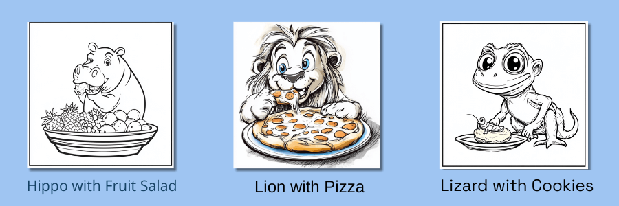 Sample coloring page from: Food Coloring  Book For Kids: Animal Food Fun With Rhymes