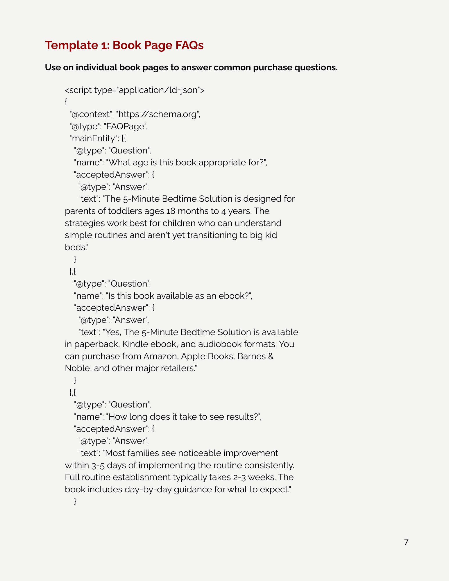 Book Page FAQ Schema Code Sample