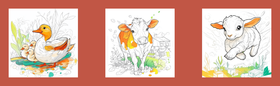 Sample coloring pages from: Animal Coloring Book For Kids: Farm Animals With Rhymes And Fun Facts Vol. 3