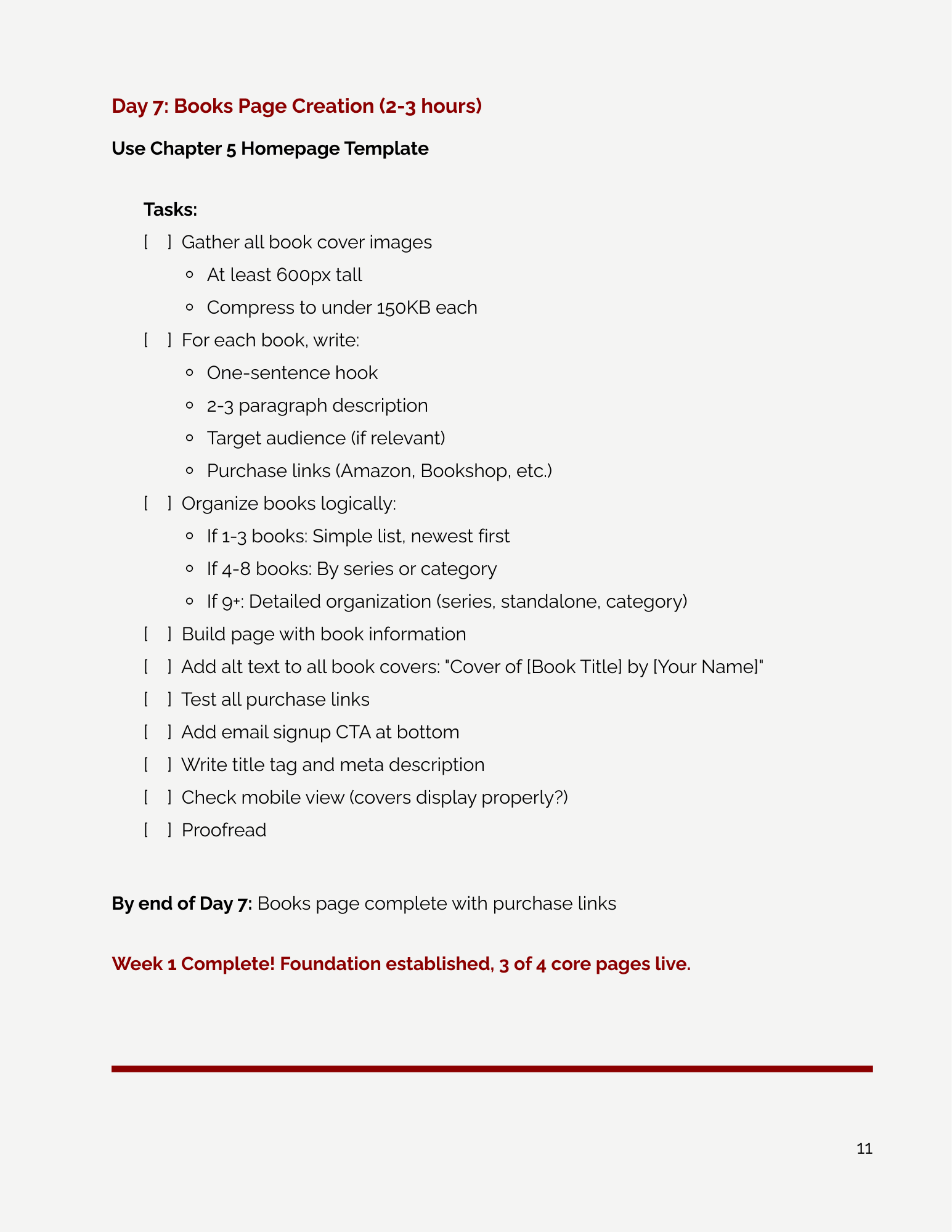 Sample page of a Book Page Creation from 30 Day Viable Website Plan