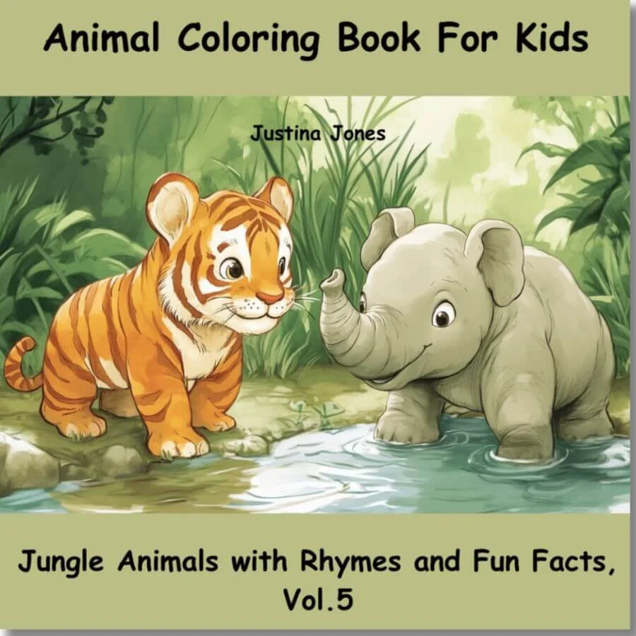 Book cover for: Animal Coloring Book For Kids: Jungle Animals with Rhymes and Fun Facts. Vol.5