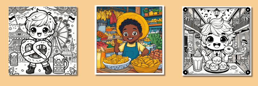 Sample coloring pages from: Cute Kawaii Food Coloring Book Vol. 3