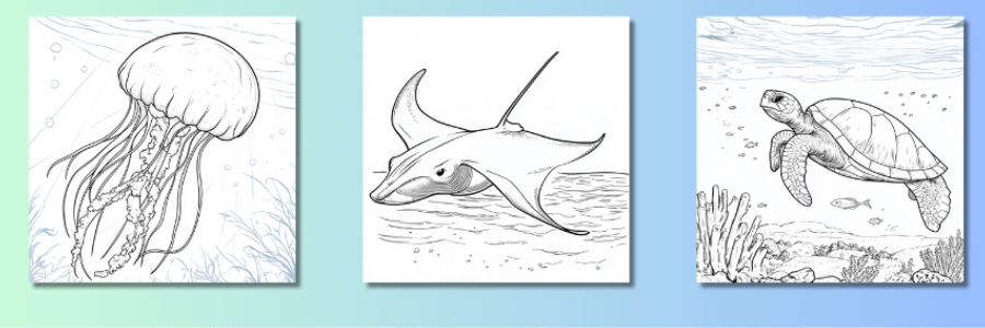 Sample coloring pages for Sea Animals with Rhyme and Fun Facts. Vol. 6
