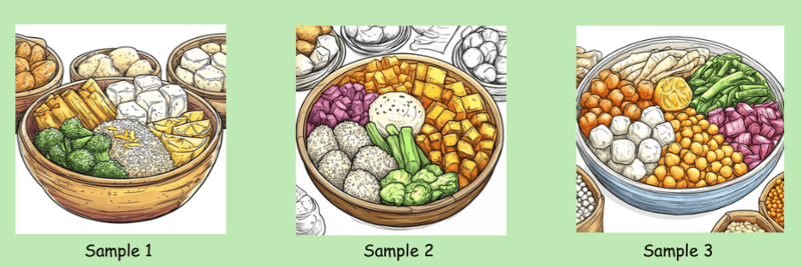 Sample pages from: Food Coloring Book For Adults, Mindful Grains And Vegetables