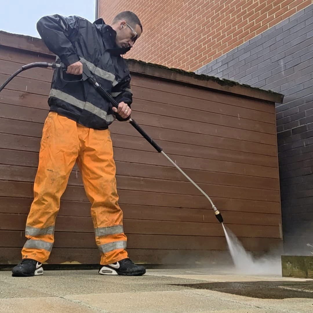 Professional commercial jet washing service and block paving cleaning on a commercial property in Shinfield.