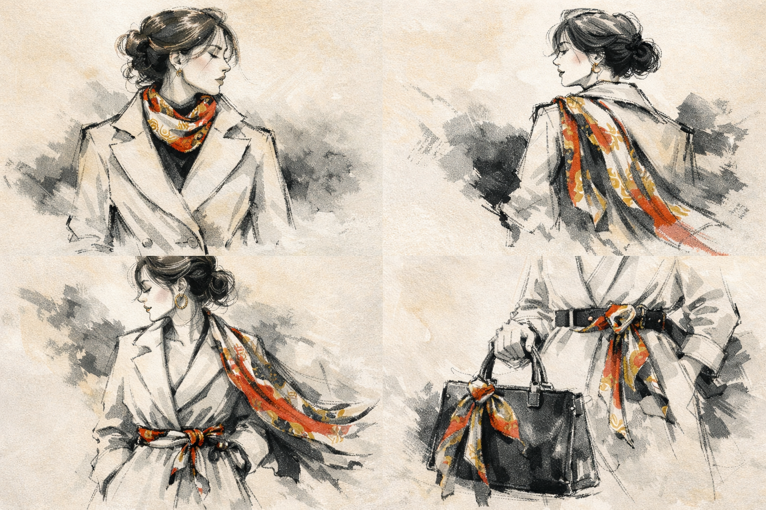 4 Ways to Transform a Coat with a Single Silk Scarf