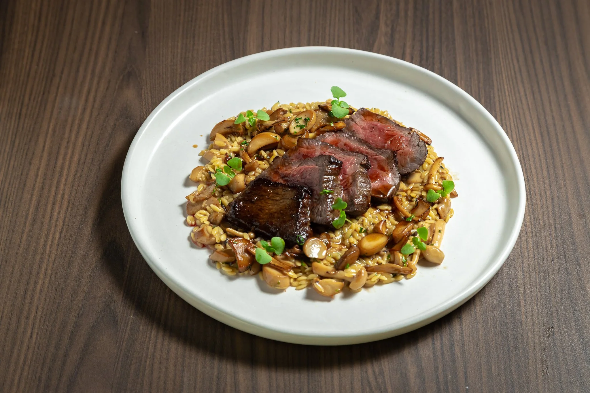 Truffle Cream Orzo with Grilled Wagyu Beef